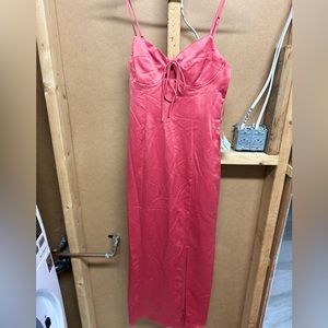 Coral midi satin dress with slit